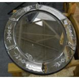 Italian oval wall mirror, with etched mirror frame and bevelled glass, height 65cm.