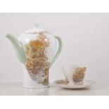 Shelley bone china half coffee set, Heather pattern including a coffee pot, 20cm.