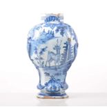 Dutch delft blue and white shouldered vase, 18th/19th Century, painted with a deer in a landscape,