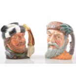 Five large Royal Doulton character jugs, The Trapper D6609 20cm and four others, Robinson Crusoe,