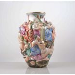 Capodimonte vase, decorated in relief with classical figures, 30cm.