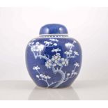 Chinese blue and white ginger jar, decorated with blossom, 20cm,