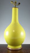 A large Chinese yellow crackle glaze bottle vase, early 20th century, now mounted as a lamp, 59cm