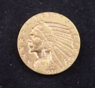 A USA 1910 Indian head gold 5 dollars, VF