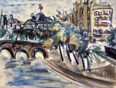 Attributed to Paul Mazepastel and watercolour,The Seine at Paris,indistinctly signed and dated,19