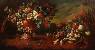 Follower of Cornelis de Heem (1631-1695)oil on canvas,An urn of flowers alongside a basket of