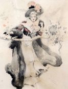 Juan Luna y Novicio (Flilpino, 1857-1899)watercolour,Lady wearing an elaborate gown,signed,10.75 x