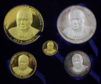 A cased set of Winston Spencer Churchill (1874-1965) commemorative gold and silver medallions by