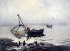 A. Matignonoil on board,Fishing boats along the coast,signed,7 x 9.75in.