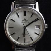 A gentleman's early 1970's stainless steel Omega automatic wrist watch, with baton numerals and date