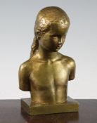 Gunnar Nilsson (Swedish, 1904-1995). A small gilded bronze bust of a young girl, on rectangular