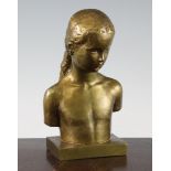 Gunnar Nilsson (Swedish, 1904-1995). A small gilded bronze bust of a young girl, on rectangular