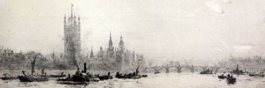 William Lionel Wyllie (1851-1931)etching,London from Lambeth,signed in pencil,4.25 x 13in.