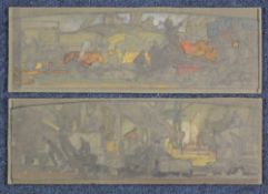 Frank Brangwyn (1867-1956)two pencil and watercolour sketches on card,Studies for a colliery mural,3