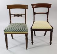 A set of six early 19th century mahogany dining chairs, with single spar backs and drop in seats, on