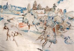 § Michael Rothenstein (1908-1994)ink and watercolour,Orchard and farmhouse,signed,16.5 x 23in.
