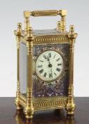 An Edwardian ormolu carriage timepiece, with champleve enamelled dial signed Benetfink, London, 5.