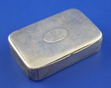A Victorian engine turned silver snuff box, of rectangular form with engraved armorial and match