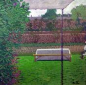 § Robert Buhler (1916-1989)oil on board,Green lawn,signed,23.5 x 23.5in.