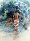 Charles Sarka (American, 1879-1960)watercolour,Figures bathing in a woodland pool,signed and