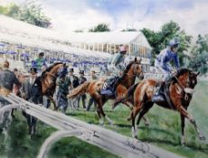 Gordon King (b. 1939)watercolour,'On the Course, Ascot',signed,21.5 x 29in.