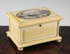 A late 19th / early 20th century Anglo Indian ivory jewellery casket, the top with central oval