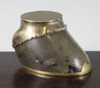 A late Victorian horse hoof table vesta, by Roland Ward, with brass mounts, probably once silver