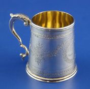 A Victorian silver christening mug, of tapering cylindrical form, with engraved inscription and