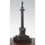 A late 19th / early 20th century bronze model of The Vendome Column, on a square polished slate