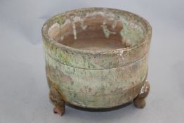 A Chinese green glazed tripod vessel, Han dynasty, 21.5cm diam.