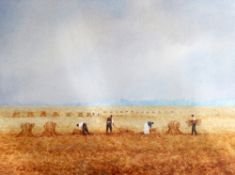 John Bond (b.1945)watercolour,Harvesters at work,signed,14.5 x 20in.