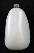 A Chinese white jade pebble snuff bottle, 1800-1900, the stone of good even tone with a hint of