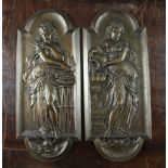 A pair of late 19th century bronze plaques, each depicting classical females, 15in.