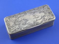A mid 19th century Portuguese silver snuff box, of rounded rectangular form, with reeded