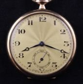 A gentleman's 9ct gold keyless lever dress pocket watch, with sunburst Arabic dial and movement