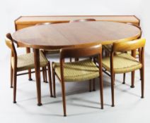 A Niels Moller teak dining suite, with extending dining table and two extra leaves, the six chairs