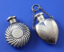 A late Victorian silver heart shaped scent flask, with suspension chain, indistinct maker's mark,