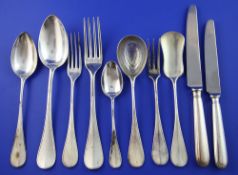 A 19th century French 950 standard silver canteen of flatware for twenty four, with engraved