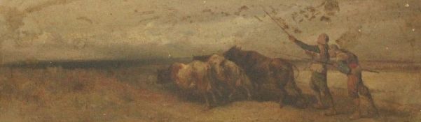Frederick Weekes (fl.1854-1893)oil on board,'Border cattle thieves',RI Exhibition label verso,