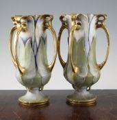 A pair of Art Nouveau period Amphora vases, possibly designed by Paul Dachsel, of tulip shape with