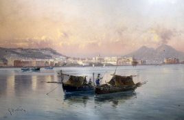 G. Battista (19th C.)gouache,Fishing boats in the bay of Naples,signed,13.5 x 20.5in.