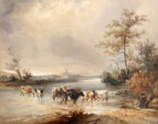 Henry Earp (1831-1914)watercolour,'Cattle through a river near Canterbury',signed,9 x 12in.