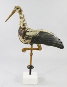 A 20th century Toleware weather vane, modelled as a stork standing on one leg, possibly French,