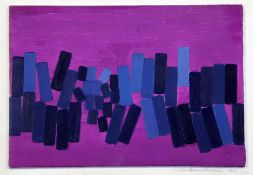 § Wilhelmina Barns-Graham (1912-2004)oil on cryla on hardboard,'Blue Oblongs on Purple 2' signed