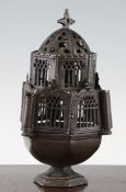 A 15th century European pierced bronze Gothic censer, probably French, of hexagonal shape with