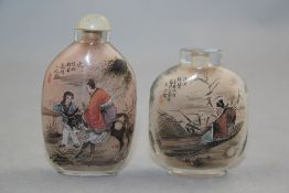 Two Chinese inside-painted glass snuff bottles, 20th century, both painted with figures in