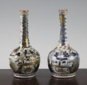 A pair of Chinese Canton-decorated small bottle vases, 19th century, each painted in underglaze blue