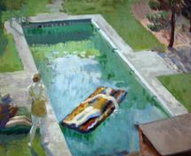 Marjorie Brooks, Lady Holford (1904-1980)oil on board,Swimming Pool, Formby,inscribed verso,14 x