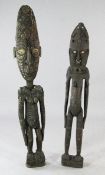 Two Papua New Guinea Sepik River large wooden female ancestor figures, with carved, incised and