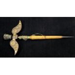 An unusual 19th century lark lure or mirror, with carved and painted bird head finial and wing